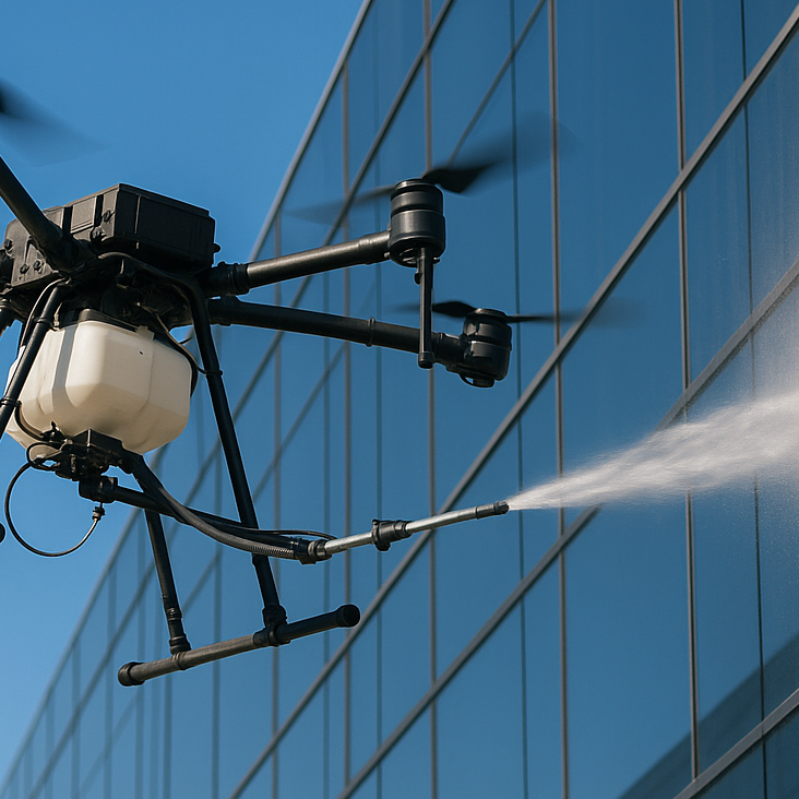 drone cleaning a building